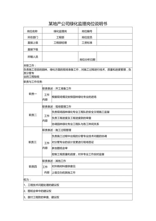 某地产公司绿化监理岗位说明书.docx