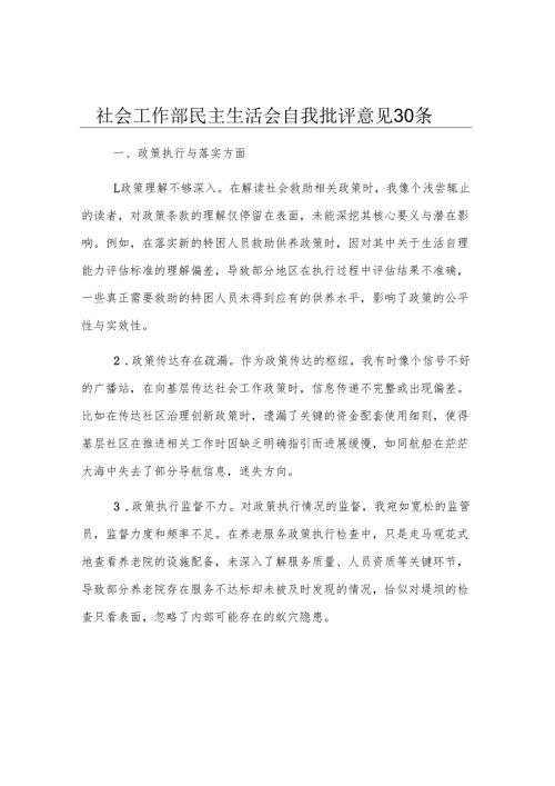 社会工作部民主生活会自我批评意见30条.docx