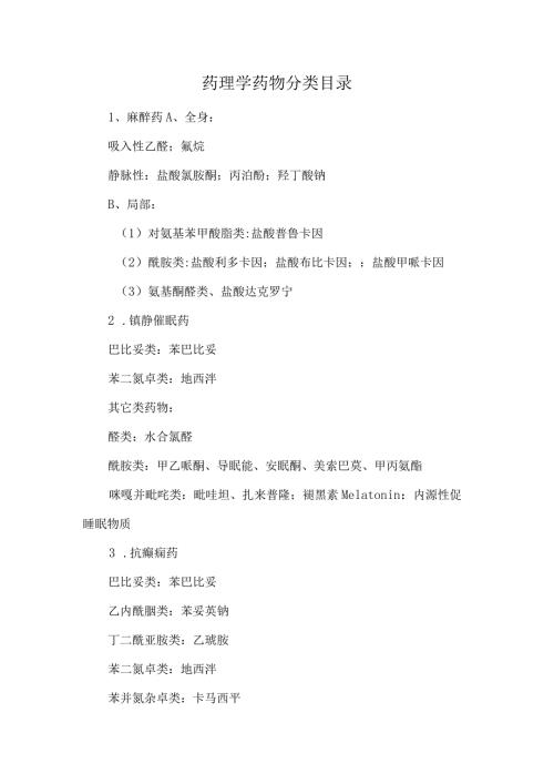 药理学药物分类目录.docx