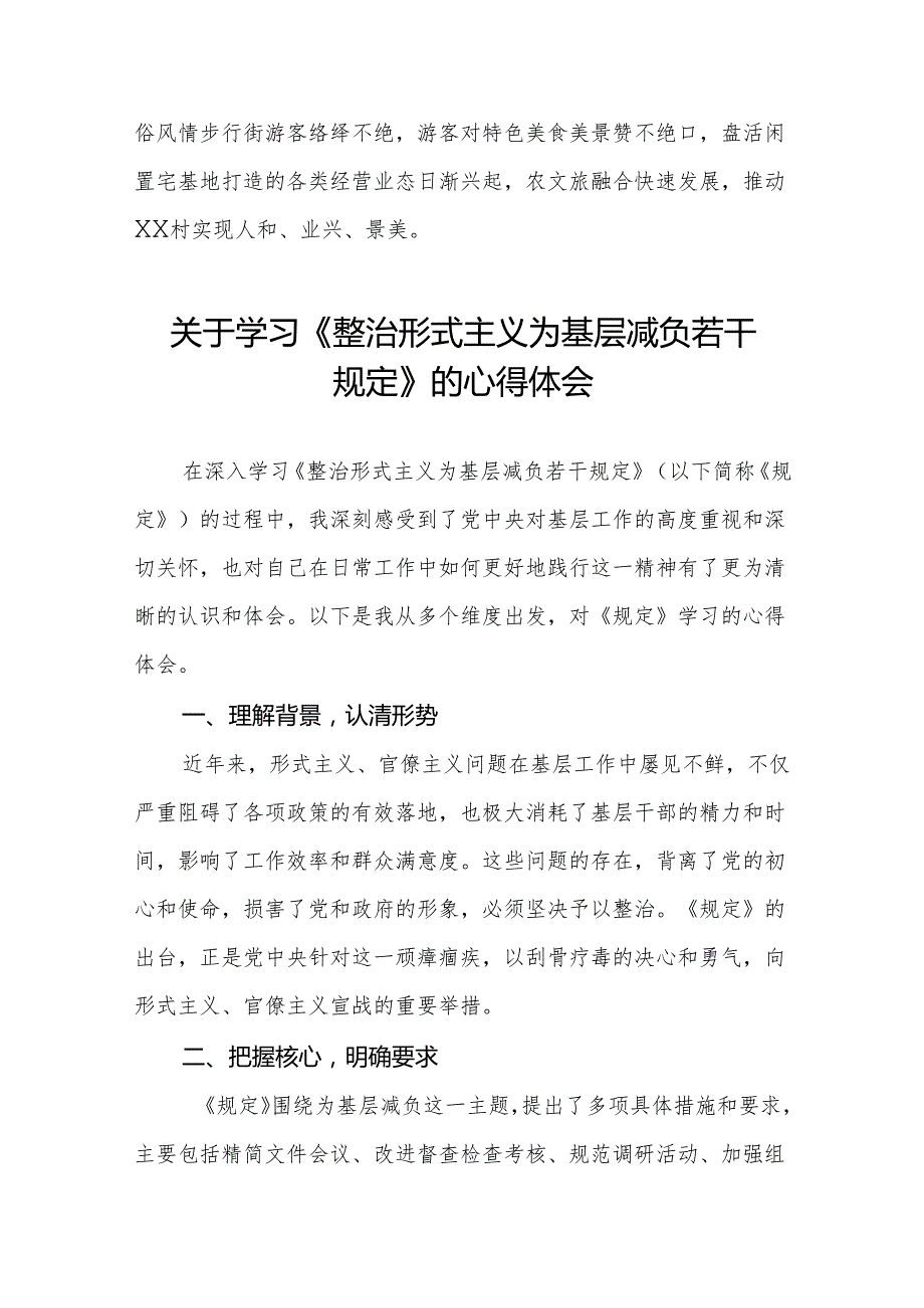 村干部学习《整治形式主义为基层减负若干规定》的心得体会3篇.docx_第2页