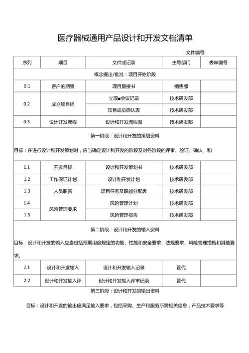 医疗器械通用产品设计和开发文档清单.docx