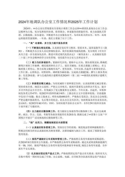 2024年地调队办公室工作情况和2025年工作计划.docx