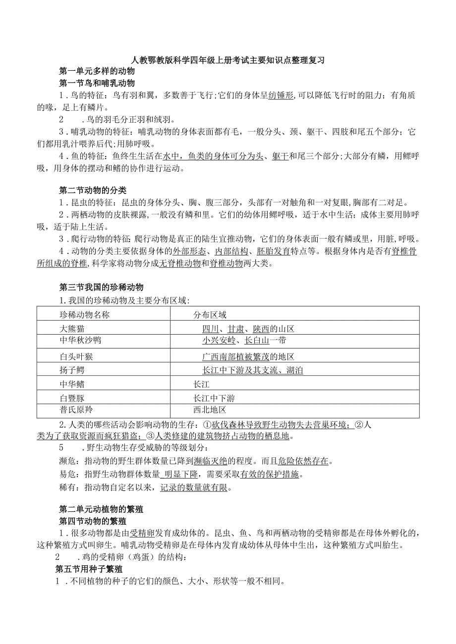人教鄂教版科学四年级上册考试主要知识点整理复习.docx_第1页