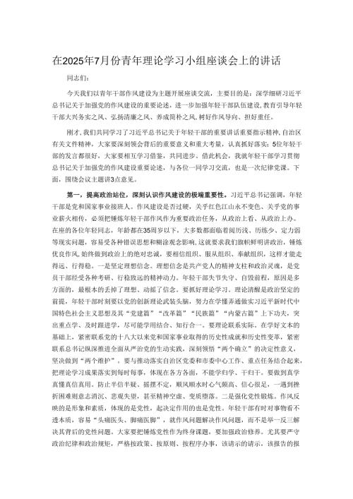 在2025年7月份青年理论学习小组座谈会上的讲话.docx