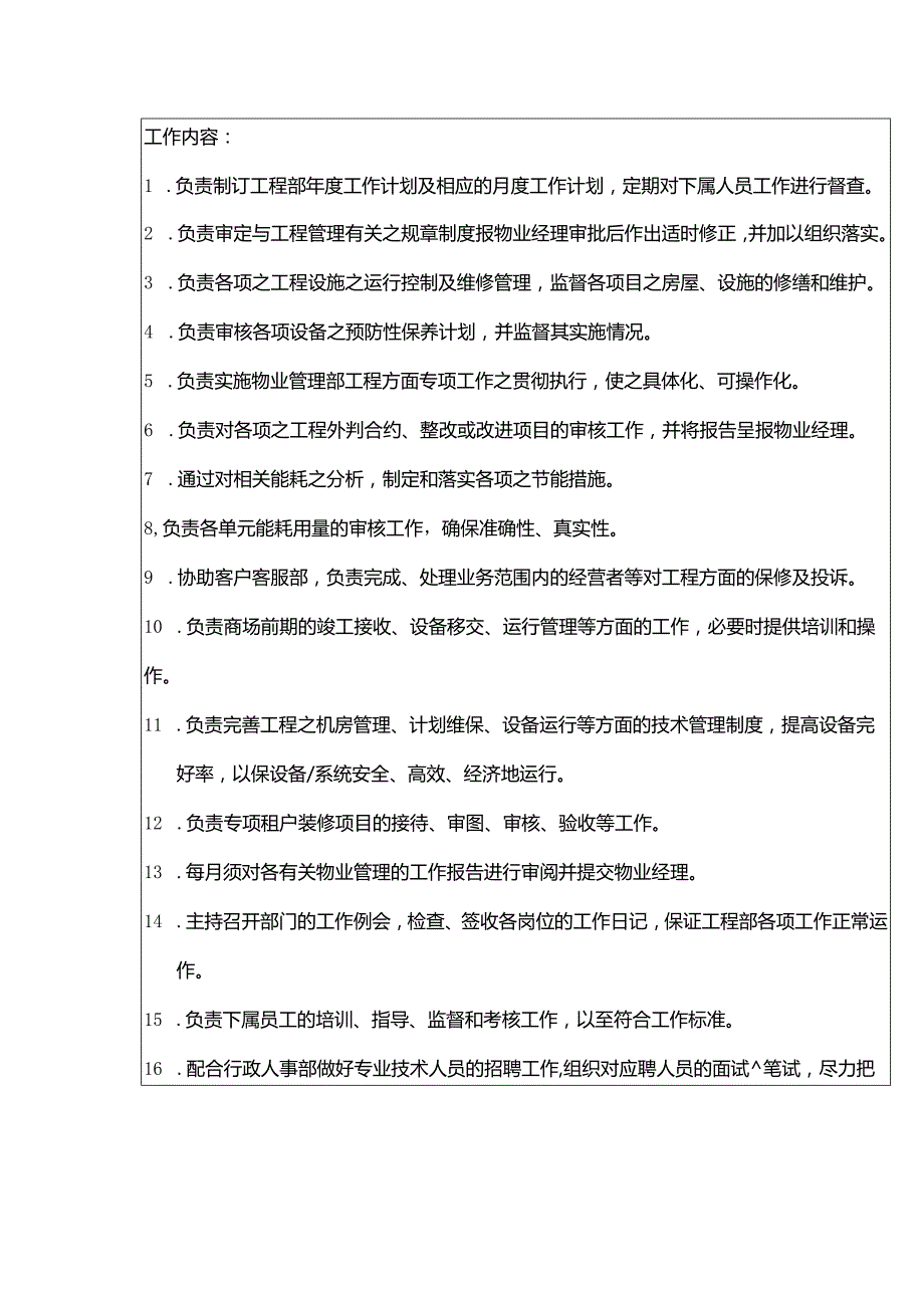 购物广场物业管理部工程主管岗位说明书.docx_第2页