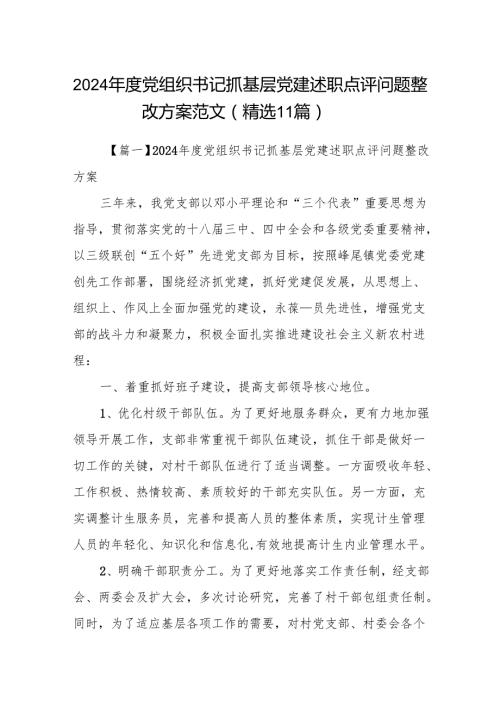 2024党组织书记抓基层党建述职点评问题整改方案范文(精选11篇).docx
