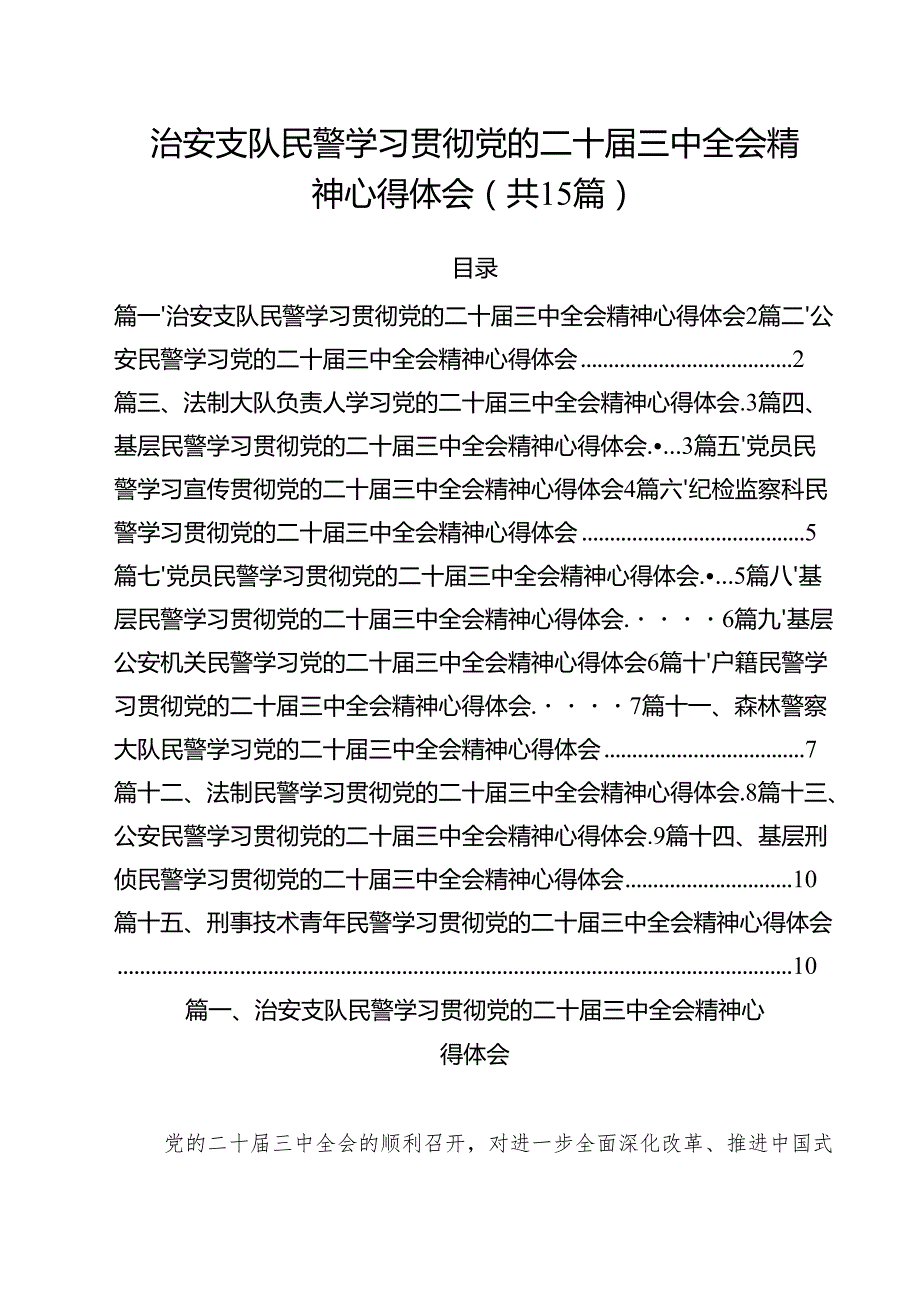 治安支队民警学习贯彻党的二十三中全会精神心得体会（共15篇）.docx_第1页