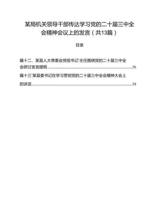 （13篇）某局机关领导干部传达学习党的二十三中全会精神会议上的发言范文.docx
