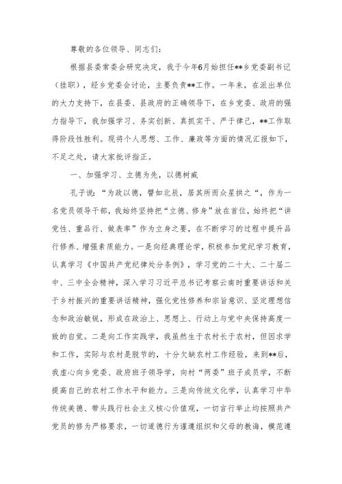 乡镇挂职干部2024年述职述廉报告(1).docx
