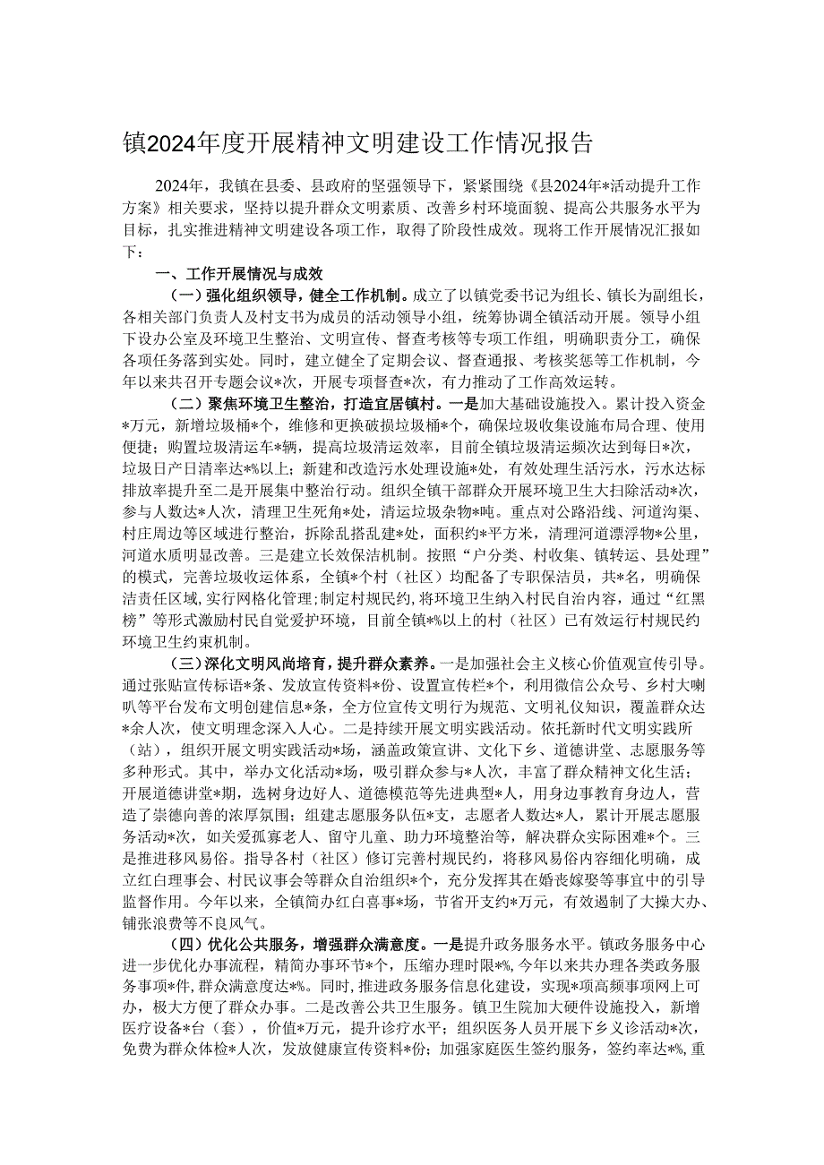 镇2024开展精神文明建设工作情况报告.docx_第1页