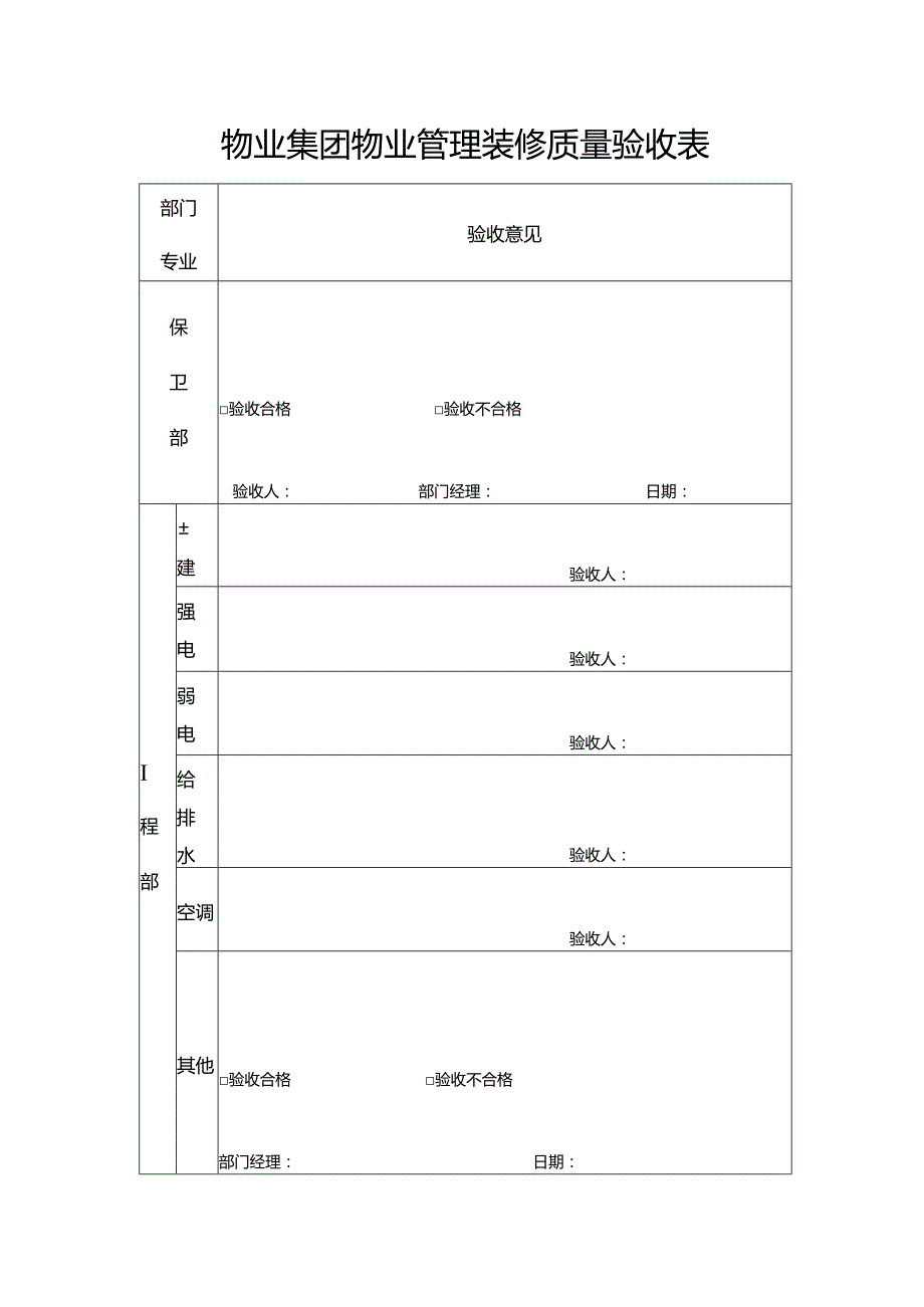 物业集团物业管理装修质量验收表.docx_第1页