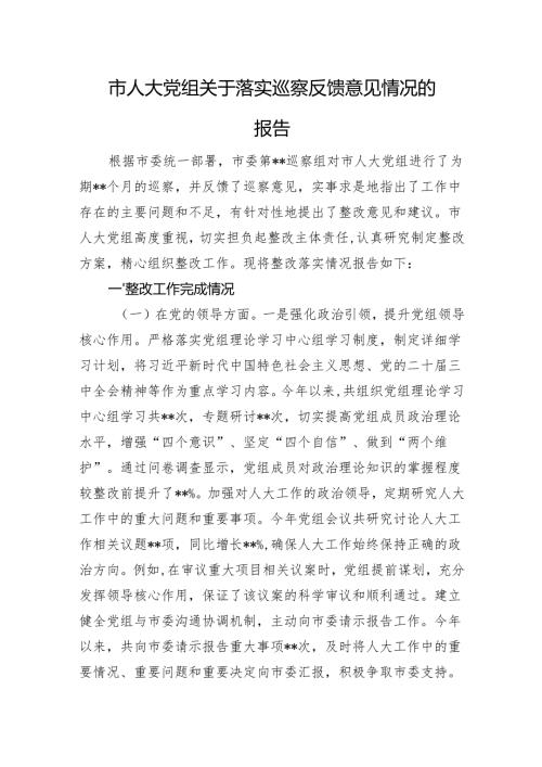市人大党组关于落实巡察反馈意见情况的报告.docx