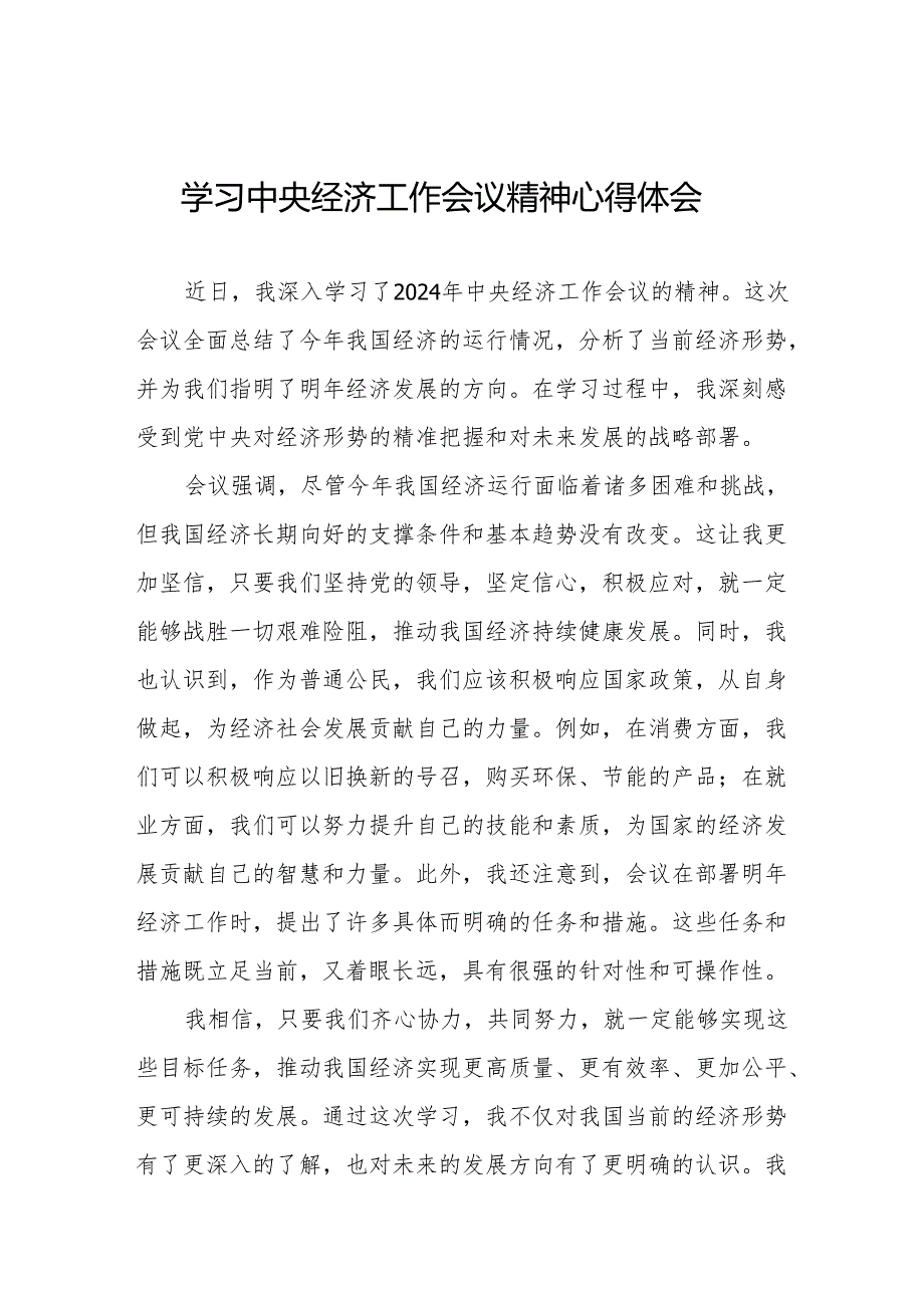 九篇2024年中央经济工作会议精神心得体会.docx_第1页