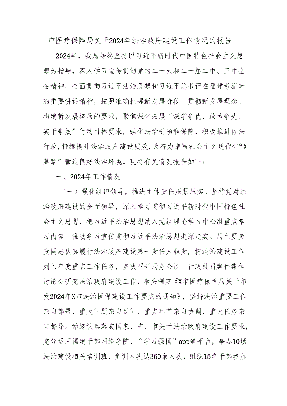 市医疗保障局关于2024年法治政府建设工作情况的报告.docx_第1页