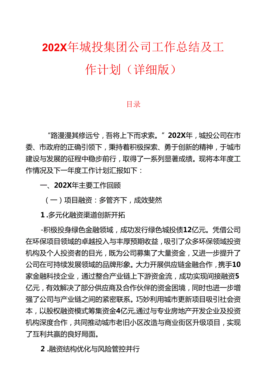 202X年城投集团公司工作总结及工作计划（详细版）.docx_第1页