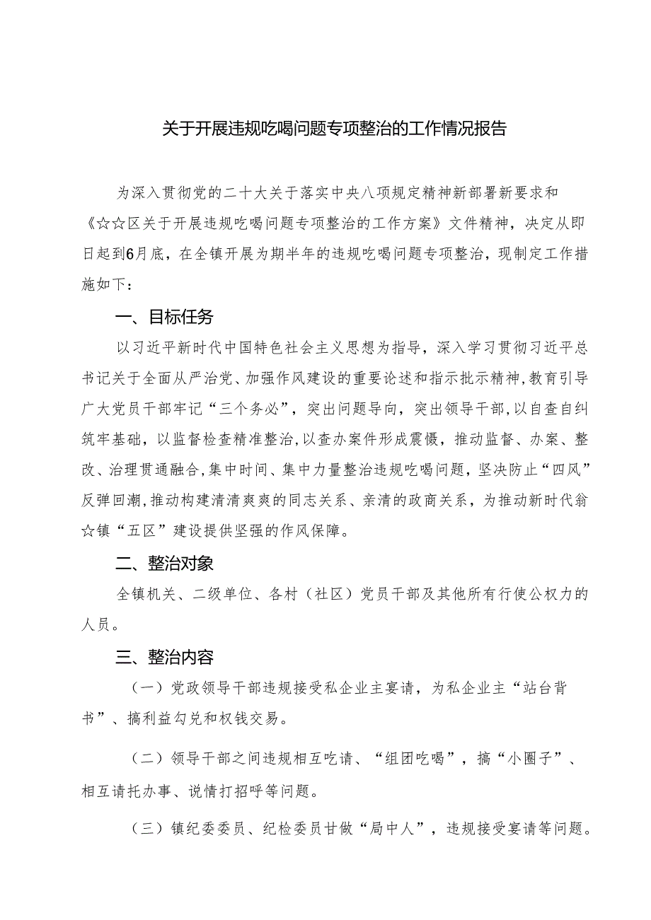 (六篇)关于开展违规吃喝问题专项整治的工作情况报告范文.docx_第1页