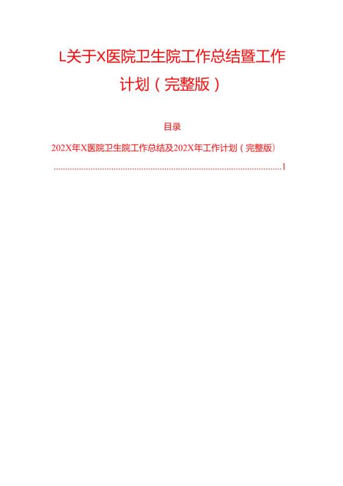 1.关于X医院卫生院工作总结暨工作计划（完整版）.docx