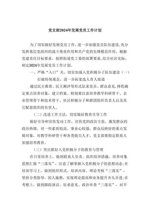 （9篇）党支部2024年发展党员工作计划（详细版）.docx