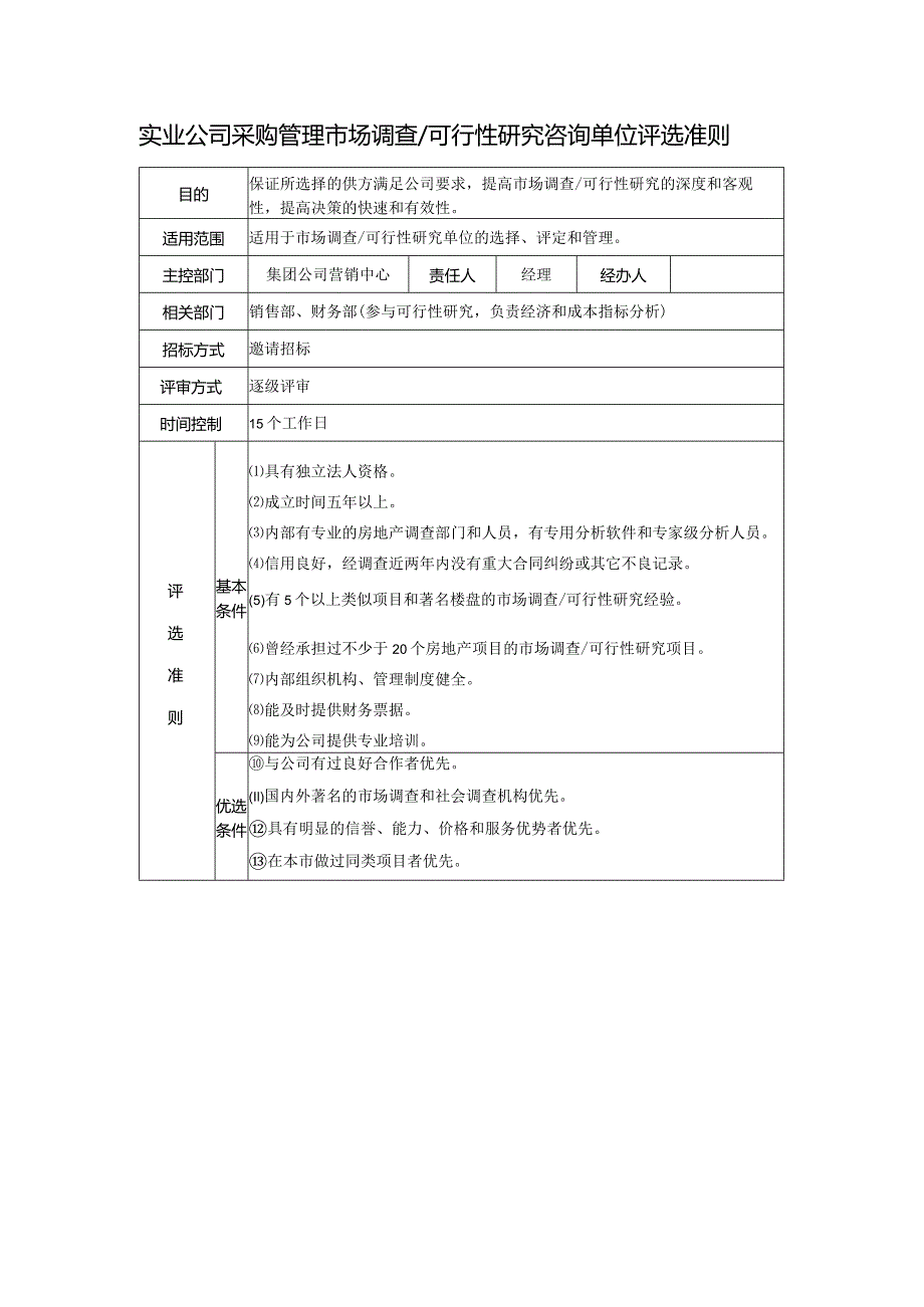 实业公司采购管理市场调查可行性研究咨询单位评选准则.docx_第1页