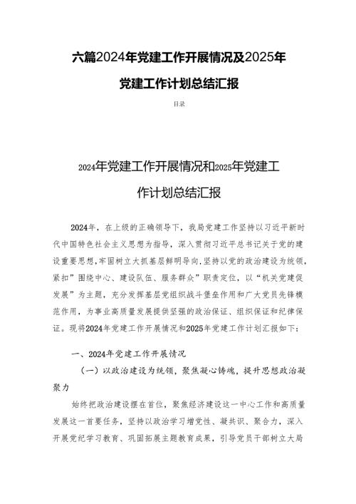 六篇2024年党建工作开展情况及2025年党建工作计划总结汇报.docx