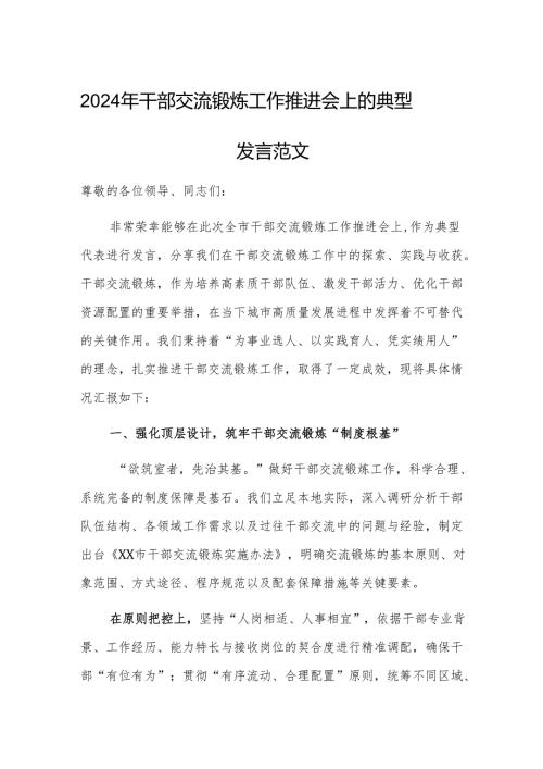 2024年干部交流锻炼工作推进会上的典型发言范文.docx