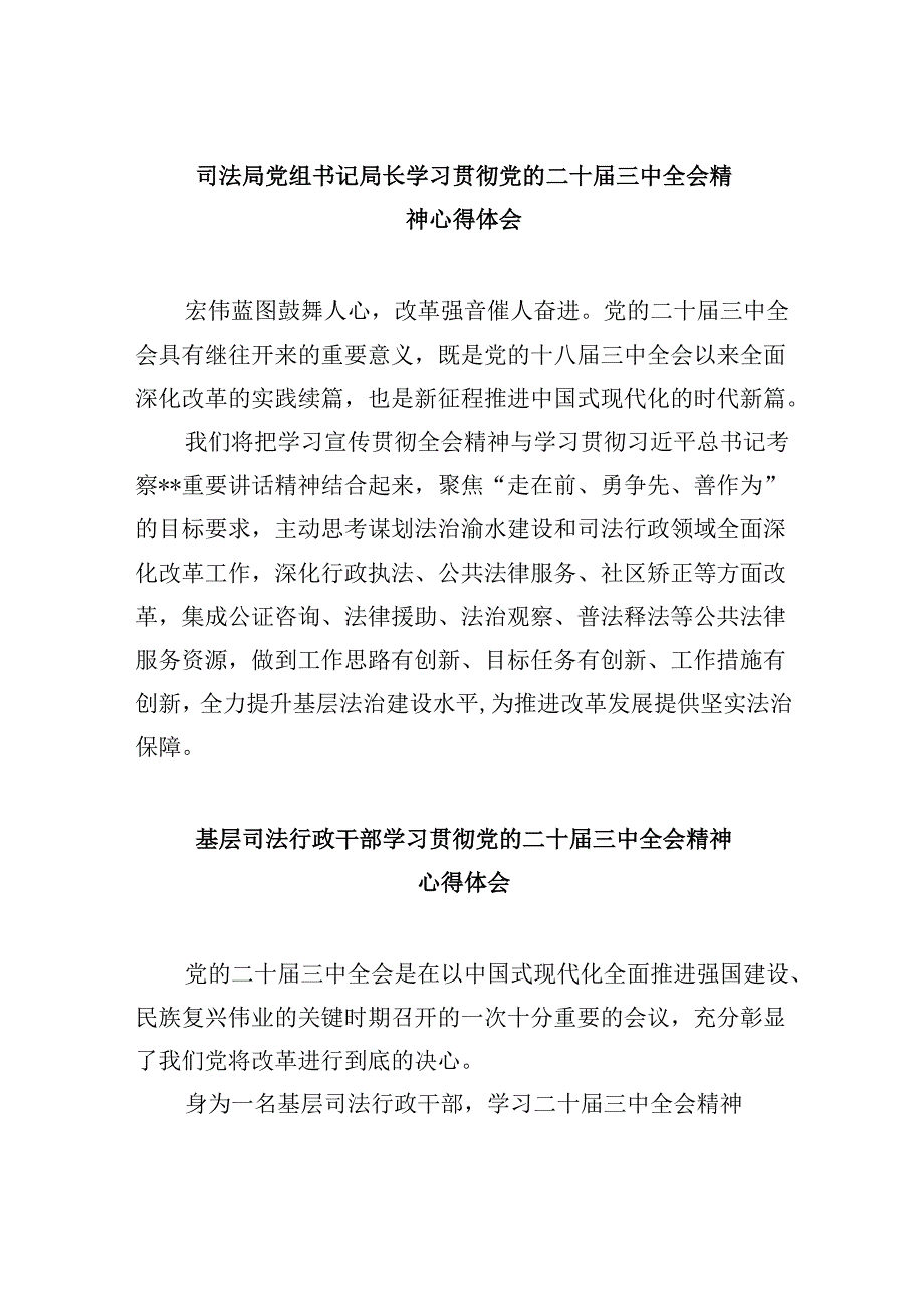 司法局党组书记局长学习贯彻党的二十三中全会精神心得体会8篇（最新版）.docx_第1页