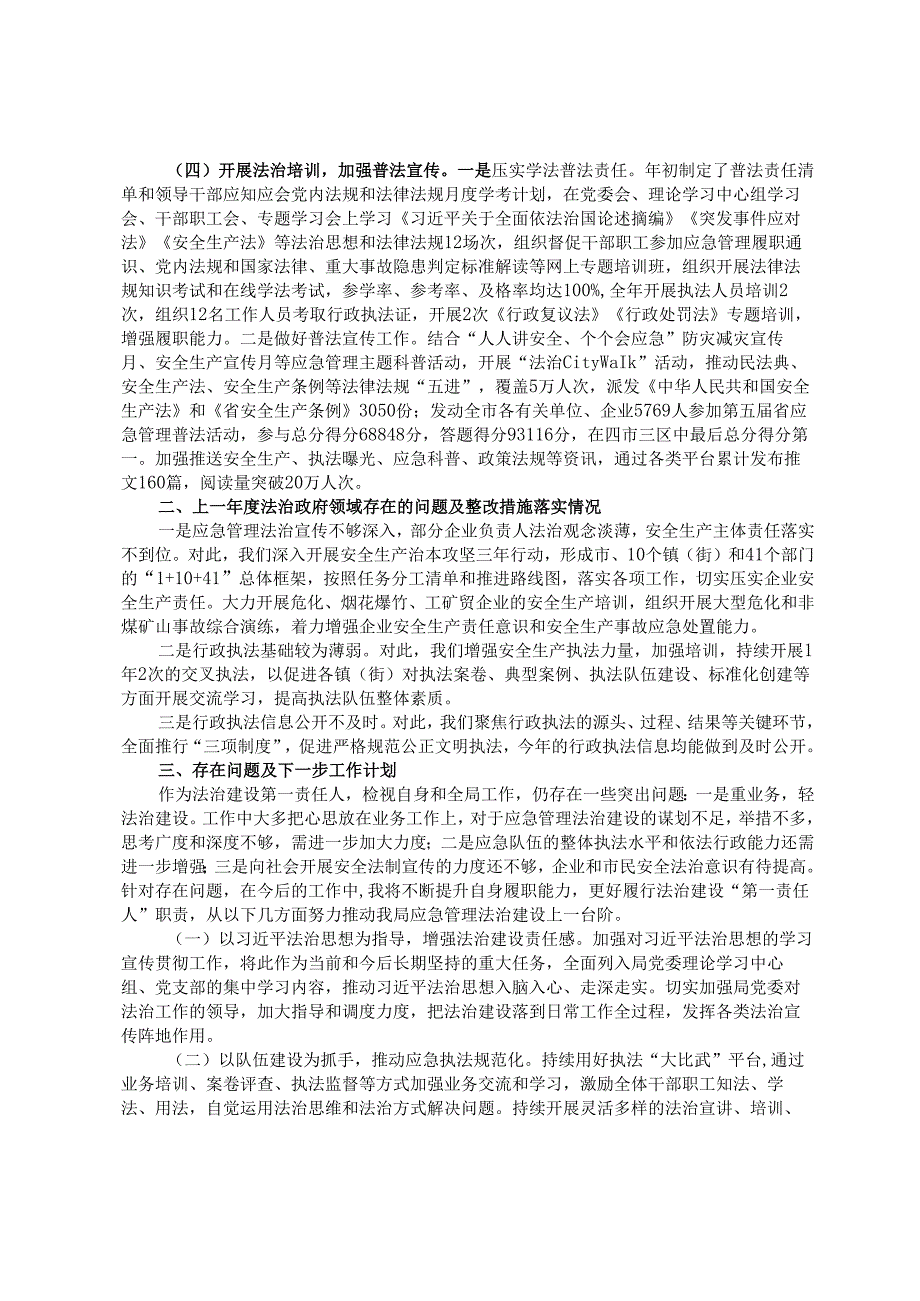 2024 年市应急管理局主要负责人履行推进法治建设第一责任人职责情况述职报告ding.docx_第2页