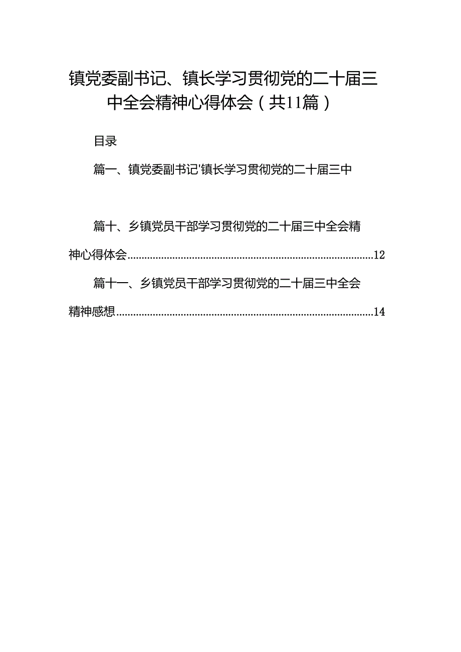 （11篇）镇党委副书记、镇长学习贯彻党的二十三中全会精神心得体会（精选）.docx_第1页