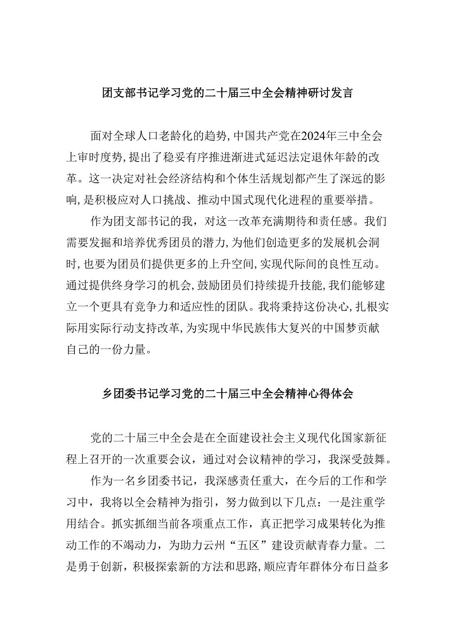 （11篇）团支部书记学习党的二十三中全会精神研讨发言（精选）.docx_第1页