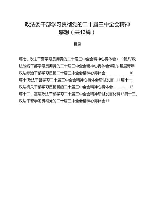 政法委干部学习贯彻党的二十三中全会精神感想（共13篇）.docx