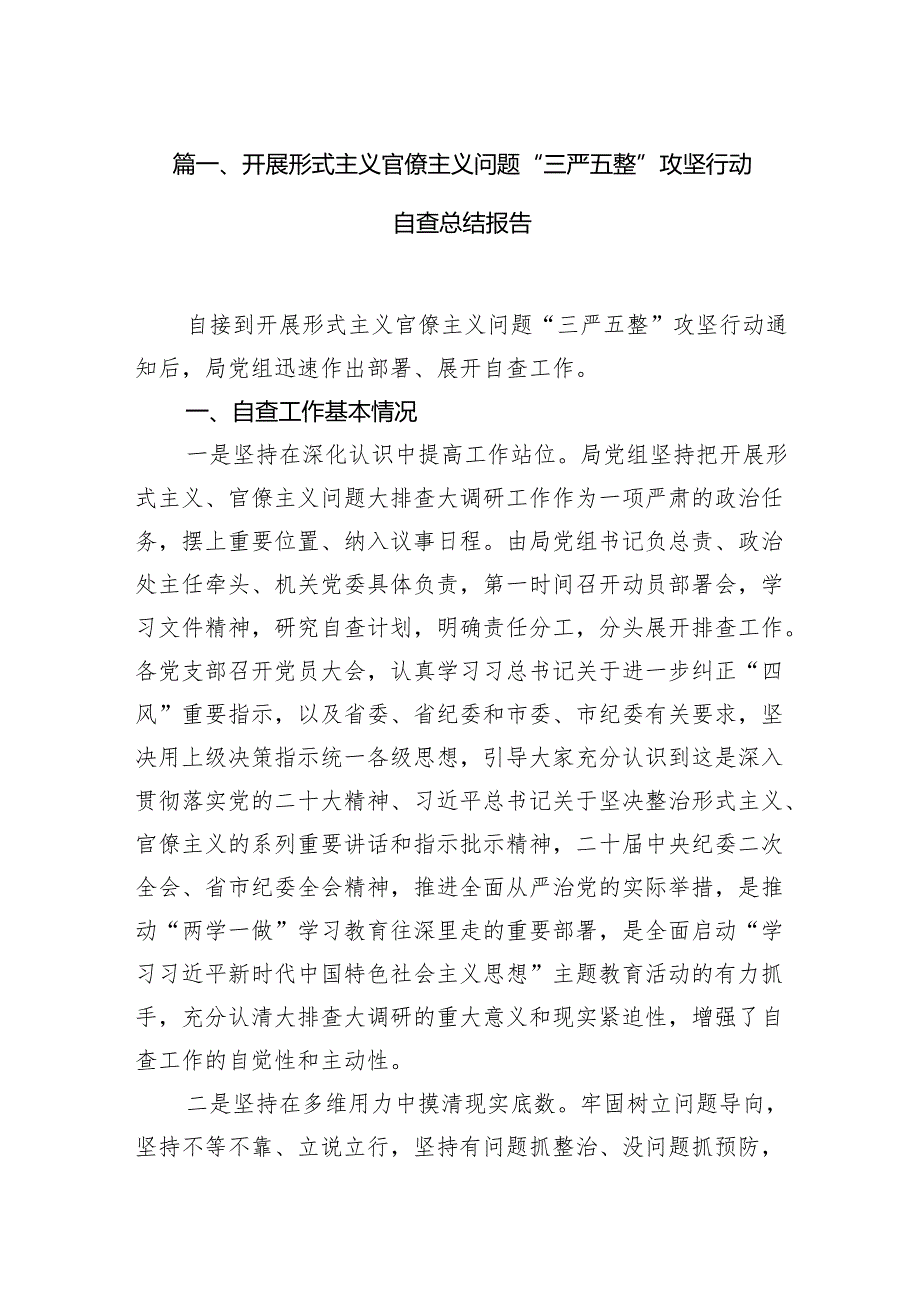 开展形式主义官僚主义问题“三严五整”攻坚行动自查总结报告（共七篇）.docx_第2页