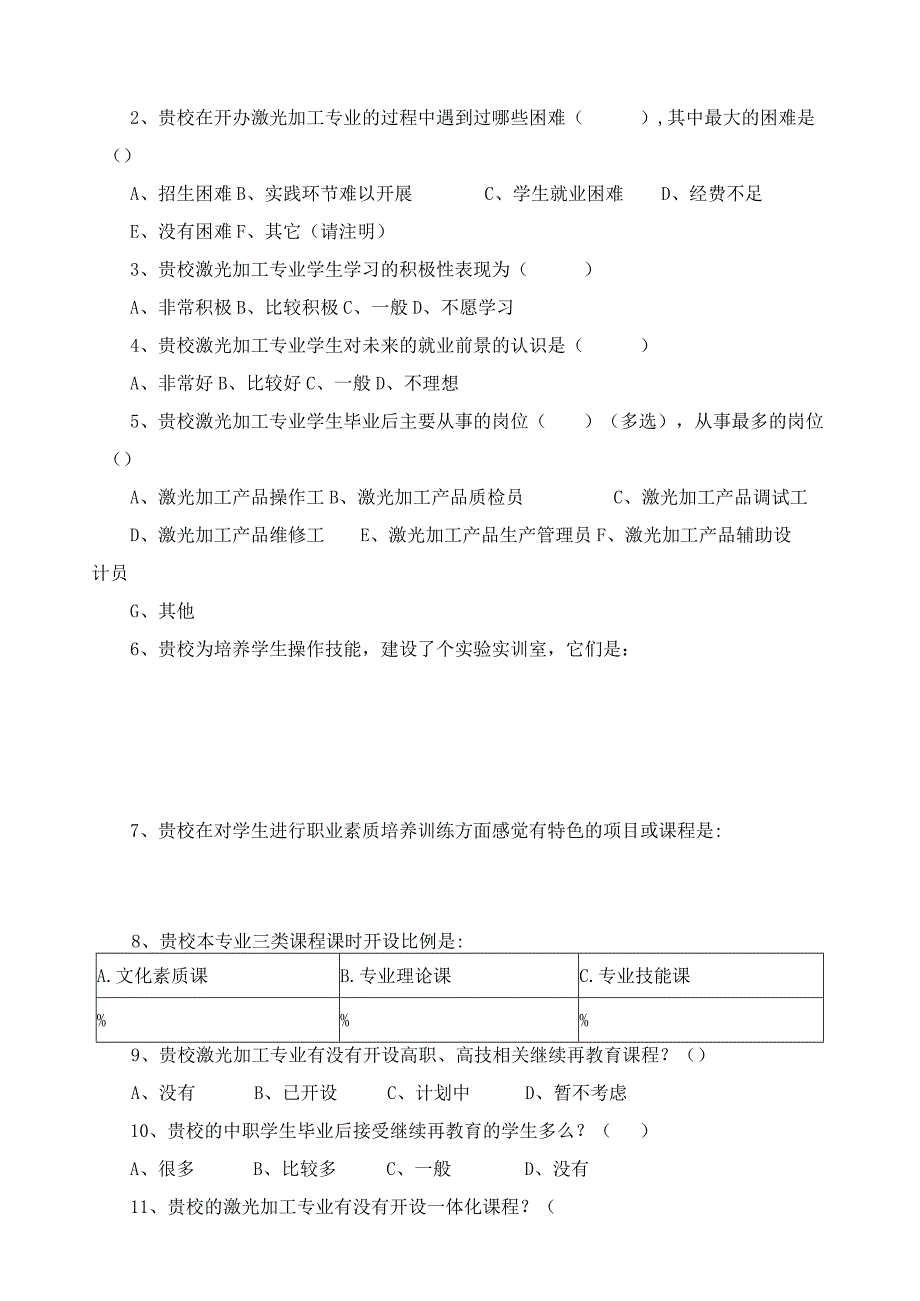 激光加工技术专业学校调研问卷.docx_第2页