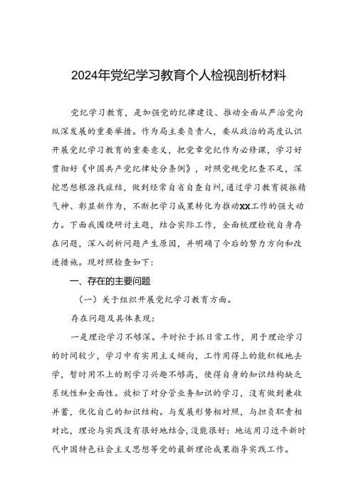 2024年党纪学习教育党员干部存在问题不足及整改措施及个人剖析材料(十篇).docx