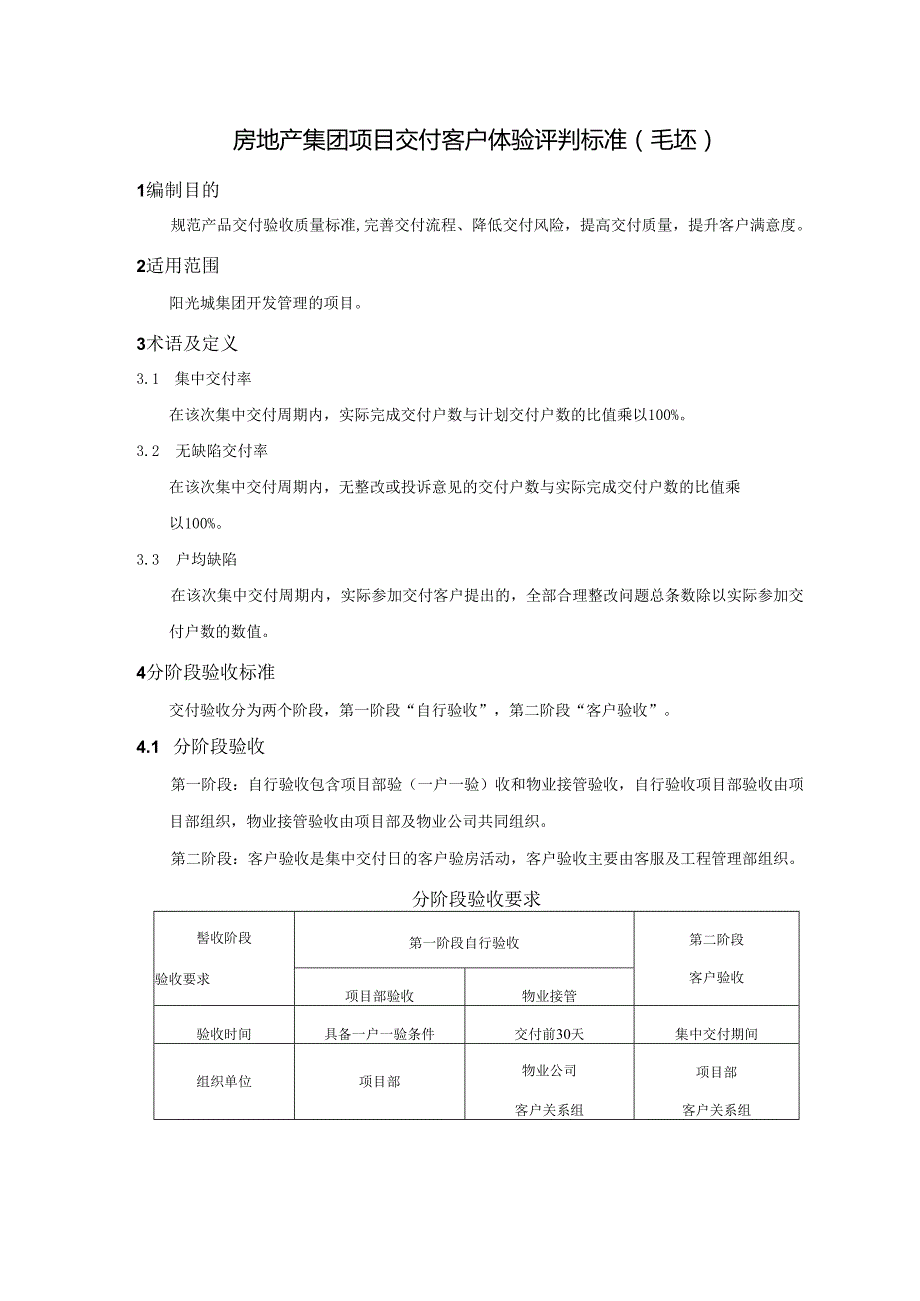 房地产集团项目交付客户体验评判标准(毛坯).docx_第1页