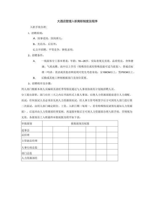 大酒店管理入职离职制度及程序.docx