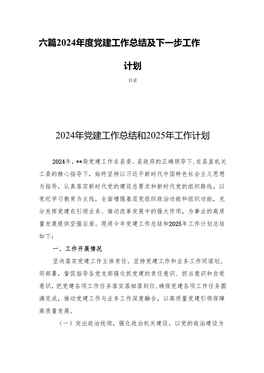 六篇2024党建工作总结及下一步工作计划.docx_第1页