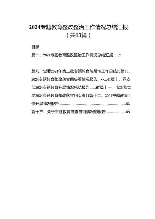 专题教育整改整治工作情况总结汇报（共13篇）汇编.docx