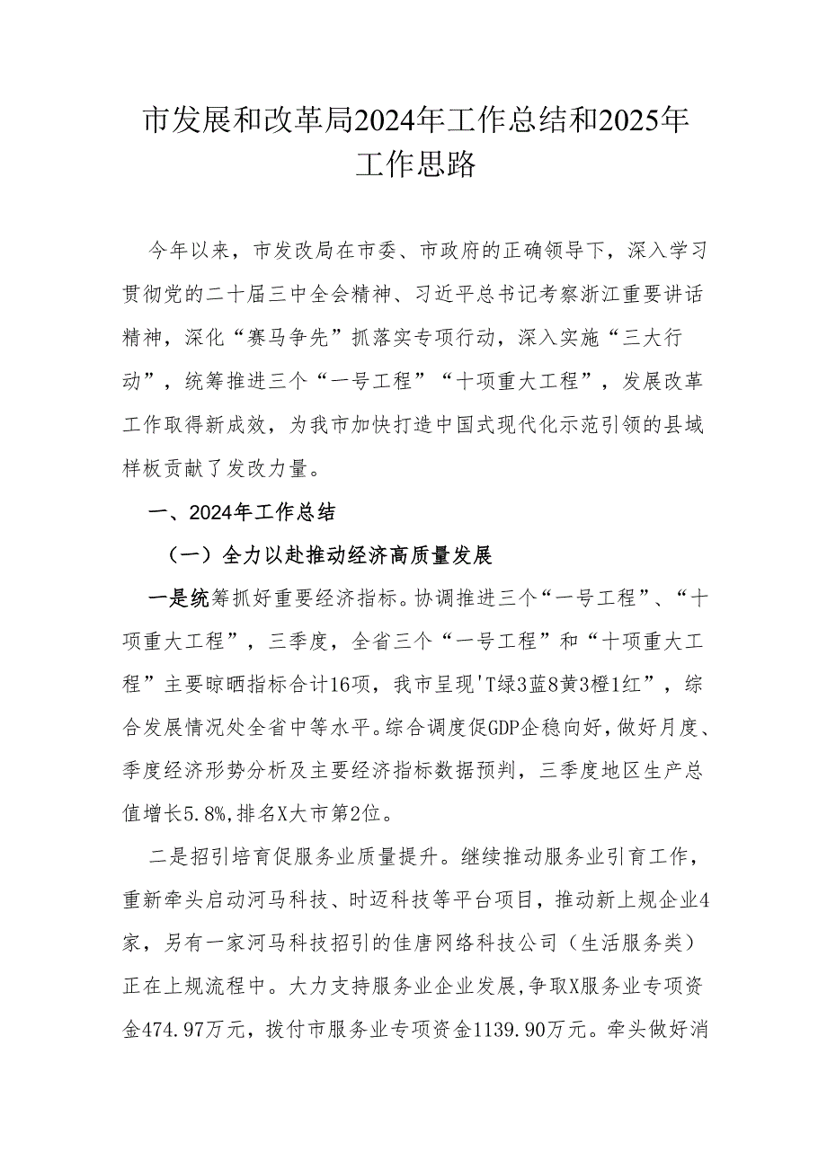 市发展和改革局2024年工作总结和2025年 工作思路.docx_第1页