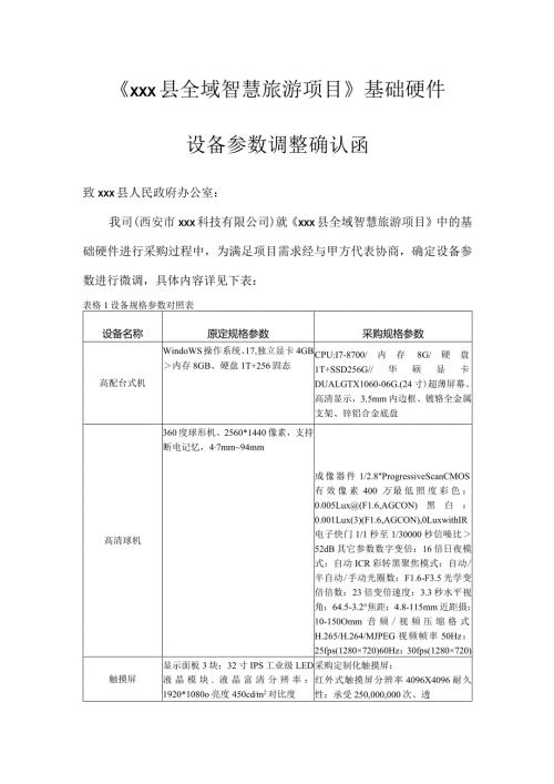 基础硬件采购设备参数调整确认函.docx