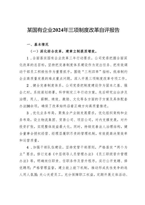某国有企业2024年三项制度改革自评报告.docx