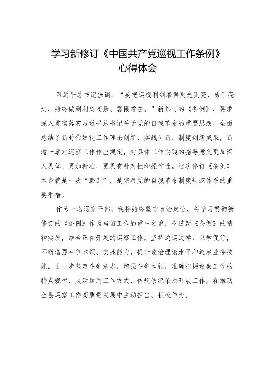 2024新修订中国共产党巡视工作条例》心得体会精品范文10篇.docx_第1页