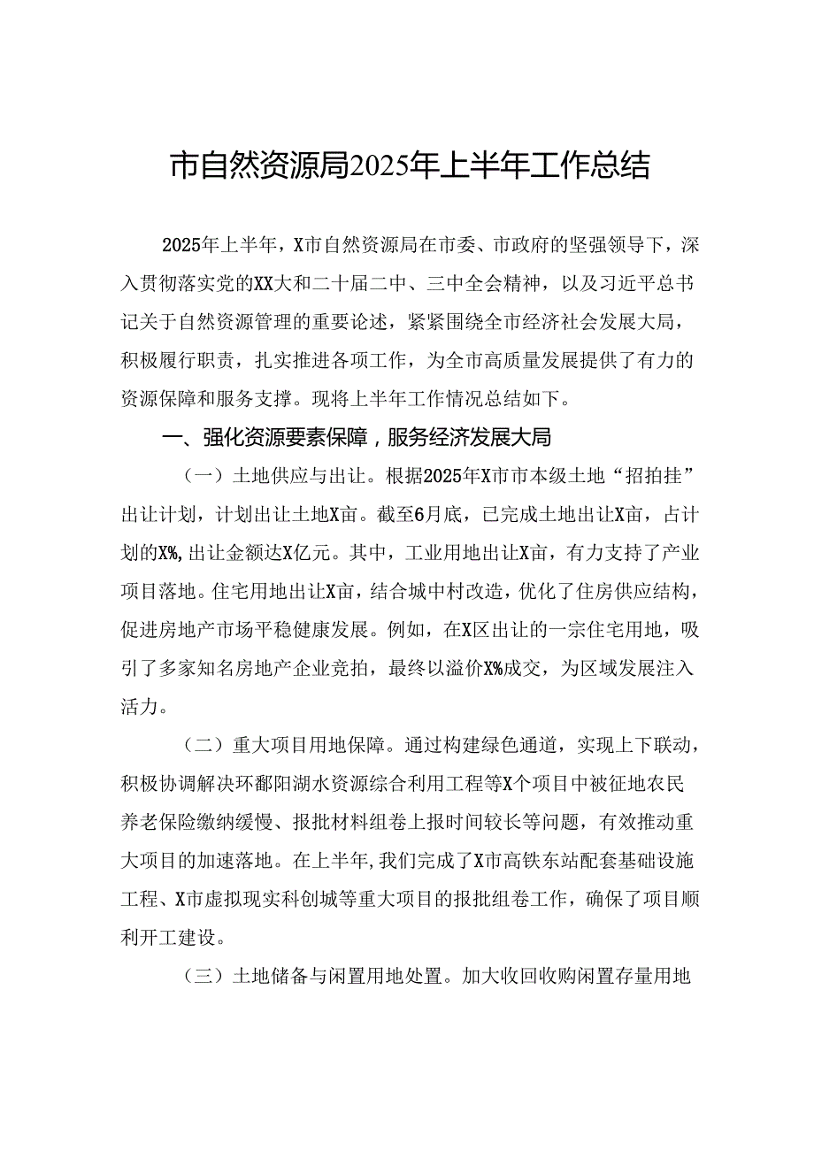 市自然资源局2025年上半年工作总结.docx_第1页