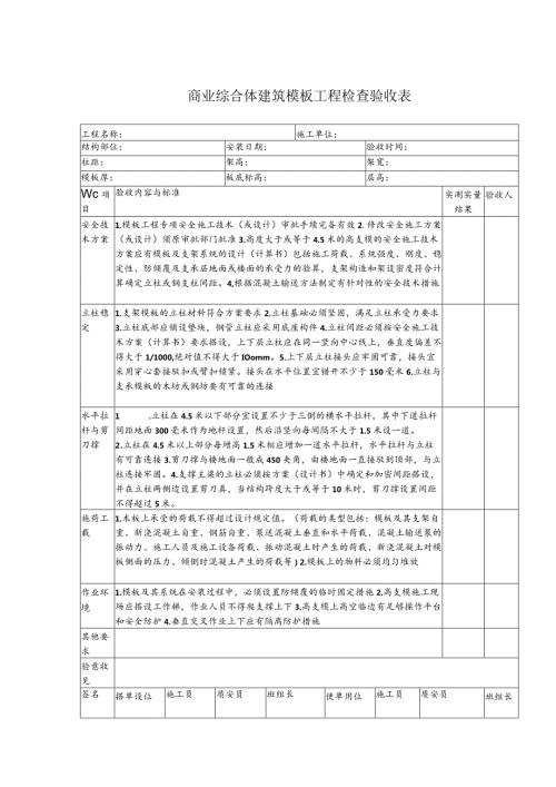 商业综合体建筑模板工程检查验收表.docx
