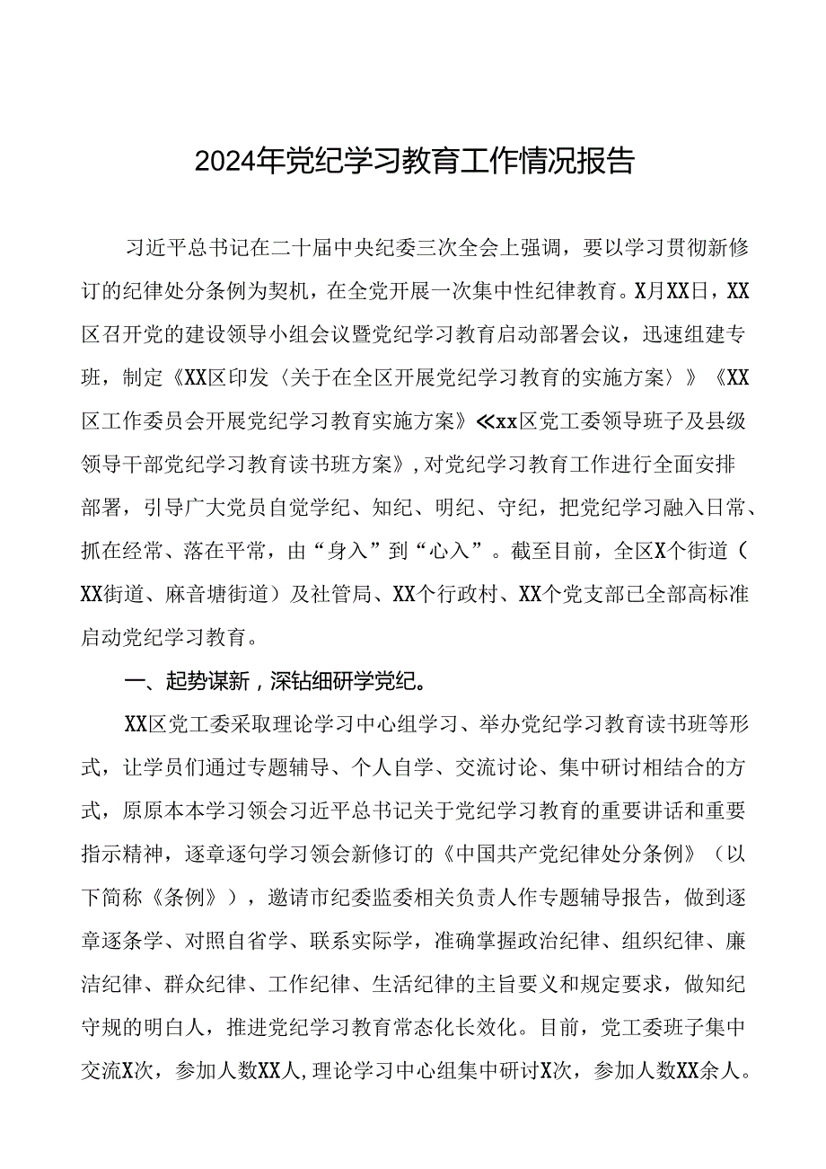 关于开展2024年党纪学习教育的情况汇报(二十四篇).docx_第1页