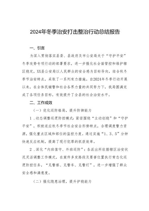 县公安局2024年冬季治安打击整治行动总结报告九篇.docx