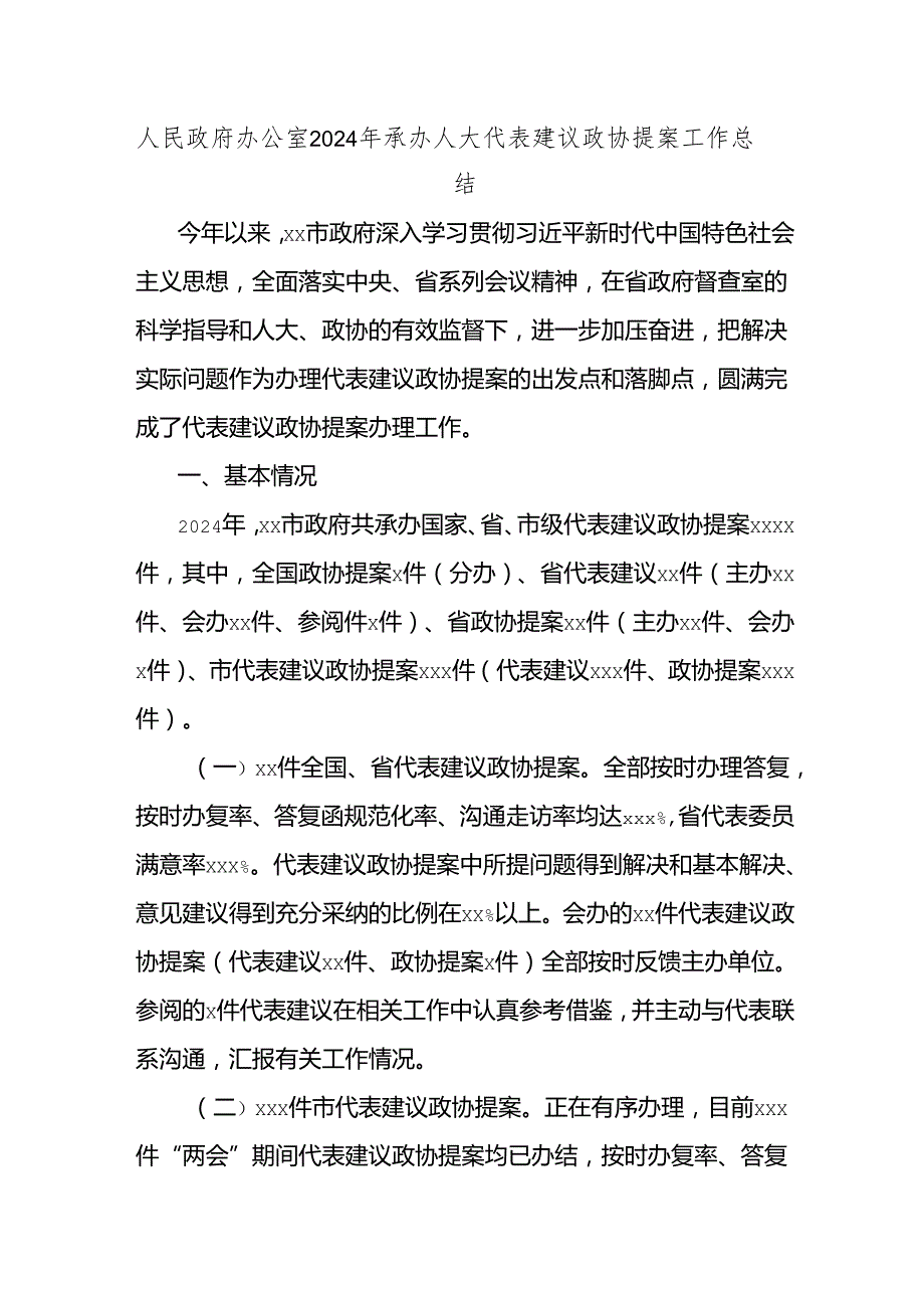 人民政府办公室2024年承办人大代表建议政协提案工作总结.docx_第1页