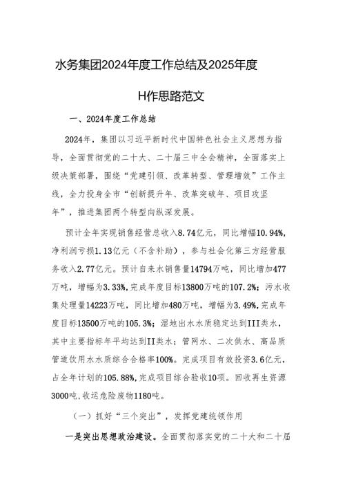 水务集团2024工作总结及2025工作思路范文.docx