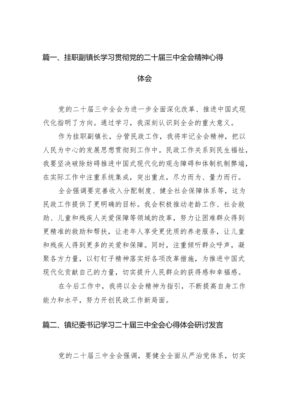 （11篇）挂职副镇长学习贯彻党的二十三中全会精神心得体会范文.docx_第2页