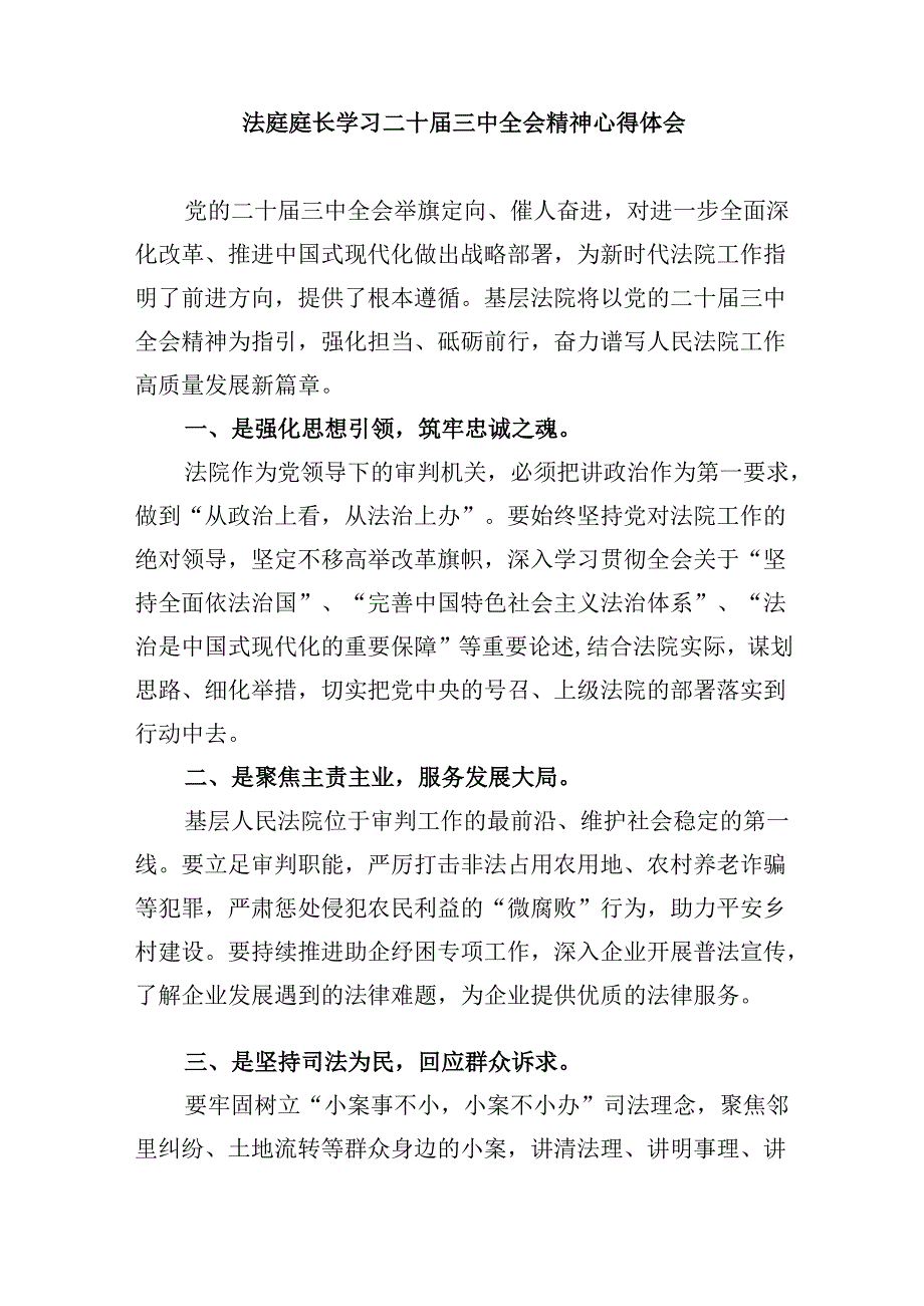 （11篇）法庭庭长学习二十三中全会精神心得研讨发言范文副本.docx_第2页