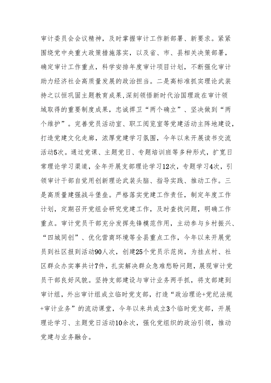 审计机关党组2024年落实全面从严治党主体责任工作情况报告参考范文.docx_第2页